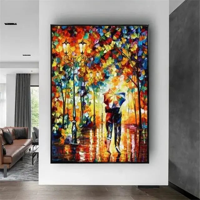 Handpainted Abstract Oil Painting on Canvas Rainy Day Wall Art for Home Living Room Salon Decor Unique Artwork for Modern Hom