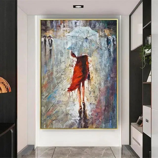 Handpainted Abstract Oil Painting on Canvas Rainy Day Wall Art for Home Living Room Salon Decor Unique Artwork for Modern Hom
