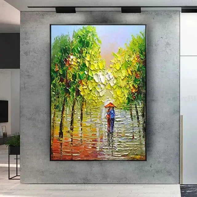 Handpainted Abstract Oil Painting on Canvas Rainy Day Wall Art for Home Living Room Salon Decor Unique Artwork for Modern Hom