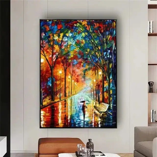 Handpainted Abstract Oil Painting on Canvas Rainy Day Wall Art for Home Living Room Salon Decor Unique Artwork for Modern Hom