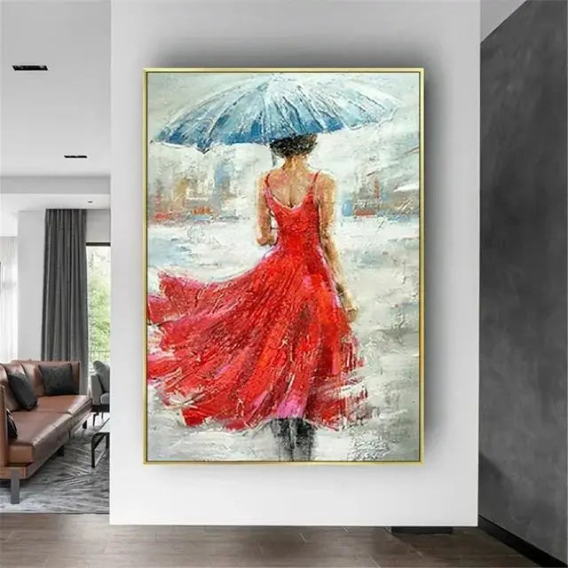 Handpainted Abstract Oil Painting on Canvas Rainy Day Wall Art for Home Living Room Salon Decor Unique Artwork for Modern Hom