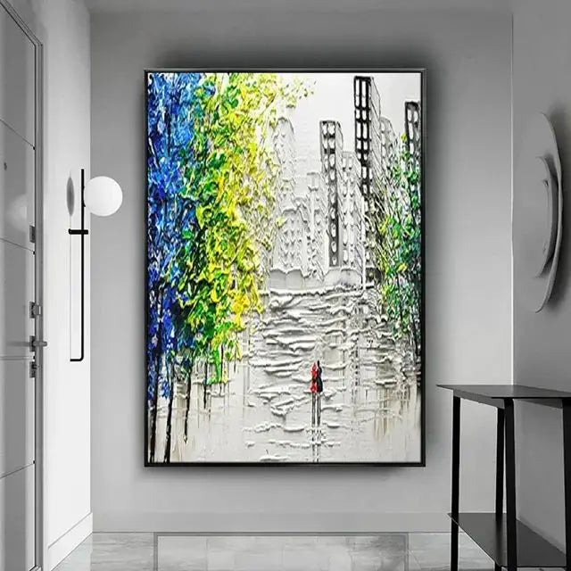 Handpainted Abstract Oil Painting on Canvas Rainy Day Wall Art for Home Living Room Salon Decor Unique Artwork for Modern Hom