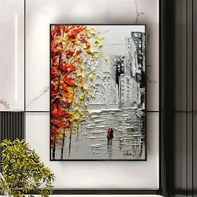 Handpainted Abstract Oil Painting on Canvas Rainy Day Wall Art for Home Living Room Salon Decor Unique Artwork for Modern Hom
