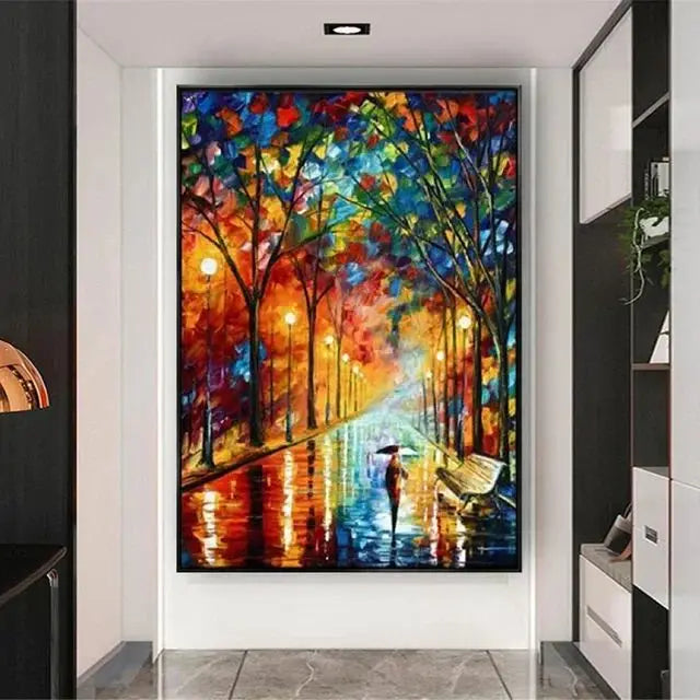 Handpainted Abstract Oil Painting on Canvas Rainy Day Wall Art for Home Living Room Salon Decor Unique Artwork for Modern Hom