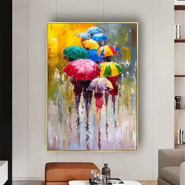 Handpainted Abstract Oil Painting on Canvas Rainy Day Wall Art for Home Living Room Salon Decor Unique Artwork for Modern Hom