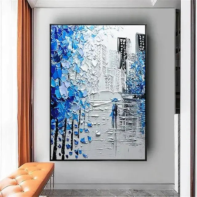 Handpainted Abstract Oil Painting on Canvas Rainy Day Wall Art for Home Living Room Salon Decor Unique Artwork for Modern Hom
